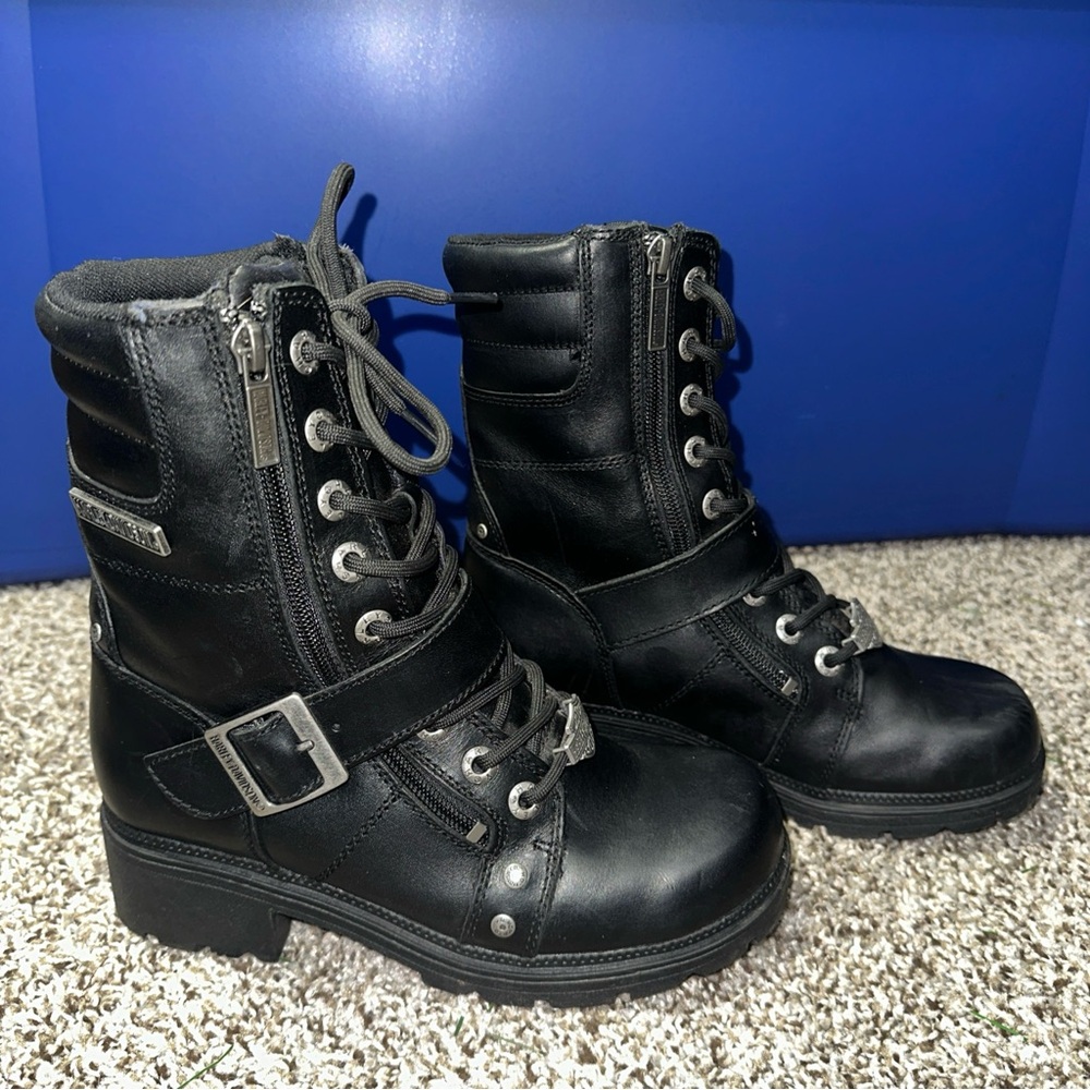 Harley Davidson black leather biker boots size 7M - Picture 8 of 9